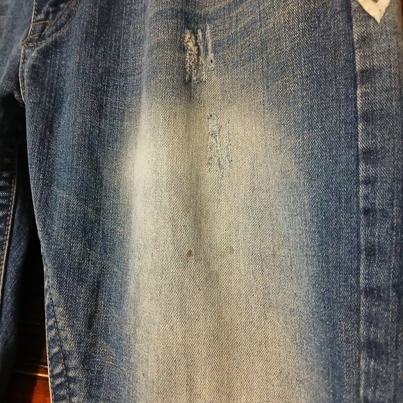 GS115 Jeans Mens 38X33 Blake Slim Distressed Y2K Bleach Spots Embroidered Blue - Picture 7 of 12